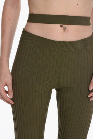 Flared Fit Ribbed Pants with Cut-out Detail