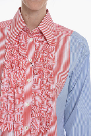 Cotton Ruffle Front Shirt with Volant Cuffs