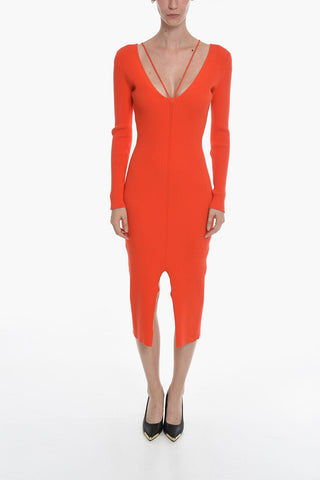 V-neck Ribbed Long Sleeved RIVOLI Maxi Dress