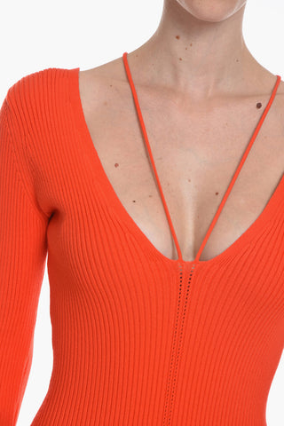 V-neck Ribbed Long Sleeved RIVOLI Maxi Dress