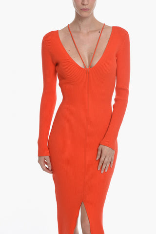 V-neck Ribbed Long Sleeved RIVOLI Maxi Dress