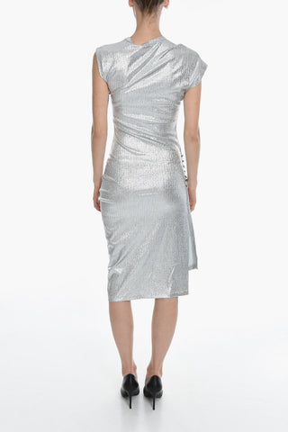 Asymmetric Stretch-lurex Dress with Draped Detail
