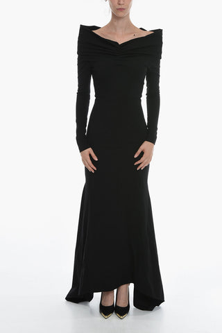 Gathered Long Sleeved Maxi Dress With Boat Neckline