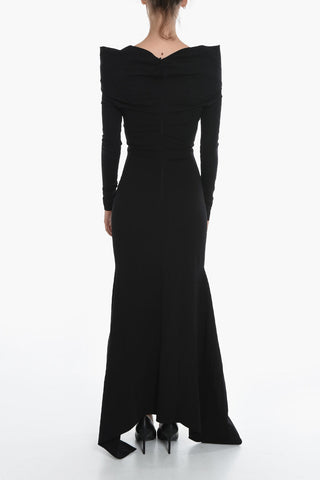 Gathered Long Sleeved Maxi Dress With Boat Neckline
