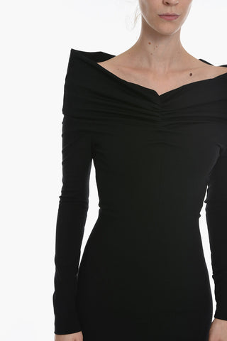Gathered Long Sleeved Maxi Dress With Boat Neckline
