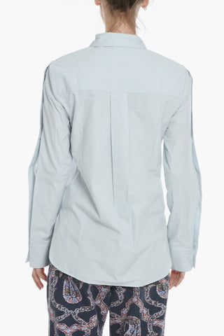 Camicia in Popeline di Cotone con Chiusura a Scomparsa
