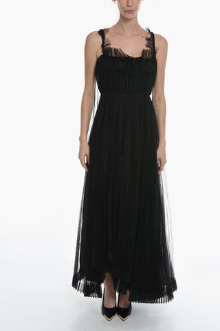 Pleated Tulle Corset Maxi Dress