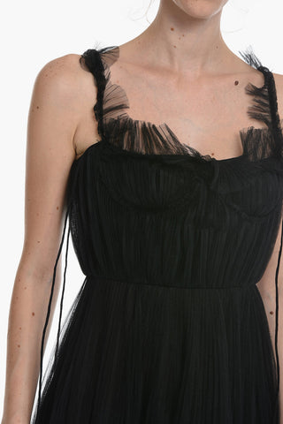 Pleated Tulle Corset Maxi Dress