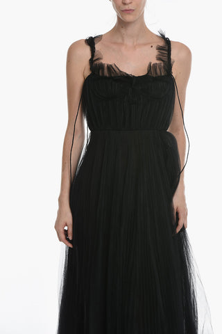 Pleated Tulle Corset Maxi Dress