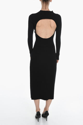 Maxi Vestito A Maniche Lunghe Elasticizzato A Costine 