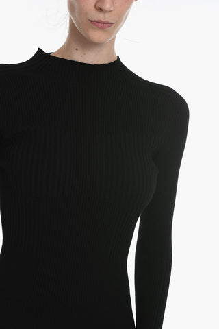 Maxi Vestito A Maniche Lunghe Elasticizzato A Costine 