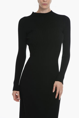 Maxi Vestito A Maniche Lunghe Elasticizzato A Costine 