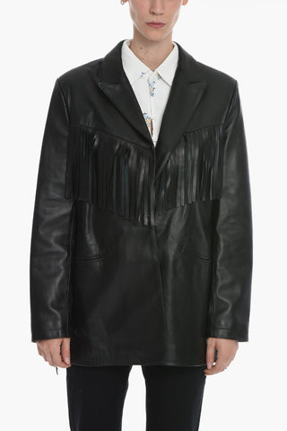 Fringed Single Breasted Leather Blazer