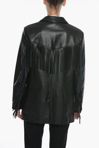 Giacca In Pelle Monopetto Con Frangie