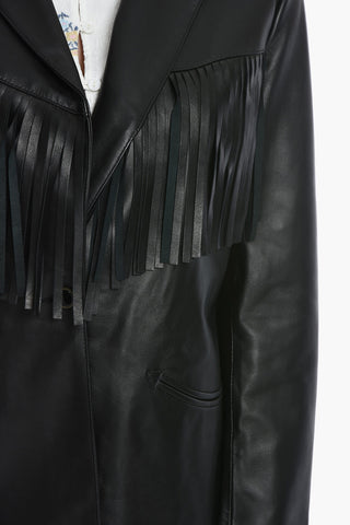Giacca In Pelle Monopetto Con Frangie