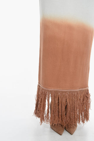 Sleeveless Cotton-Kint Maxi Dress With Fringes