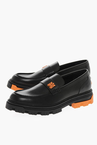 Leather MILITARY Loafers with Contrasting Sole and Logo