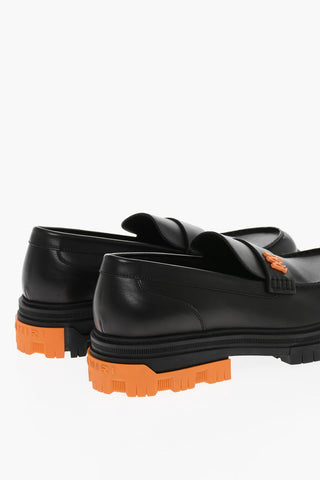 Leather MILITARY Loafers with Contrasting Sole and Logo