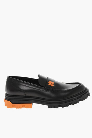 Leather MILITARY Loafers with Contrasting Sole and Logo
