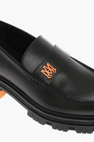 Leather MILITARY Loafers with Contrasting Sole and Logo