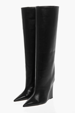 Wedge Heel Leather Knee-length Boots 12cm