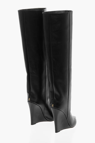 Wedge Heel Leather Knee-length Boots 12cm