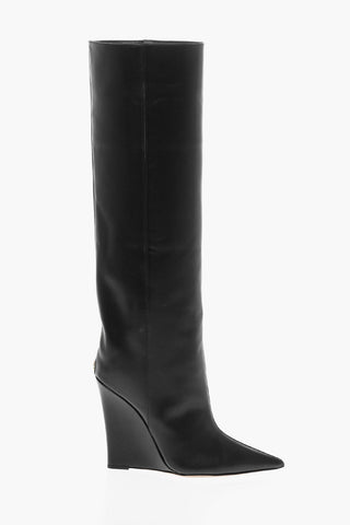 Wedge Heel Leather Knee-length Boots 12cm