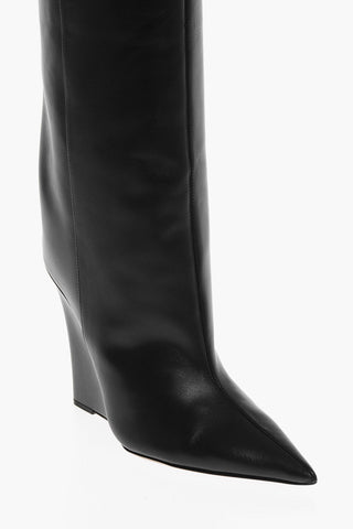 Wedge Heel Leather Knee-length Boots 12cm