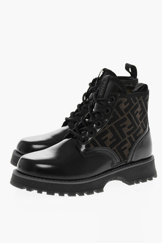 Leather Combat Booties with Knitted Monogram Inserts