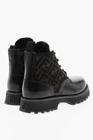 Leather Combat Booties with Knitted Monogram Inserts