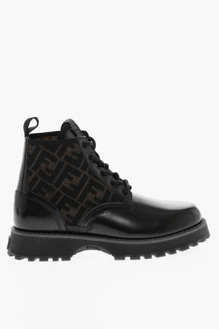 Leather Combat Booties with Knitted Monogram Inserts