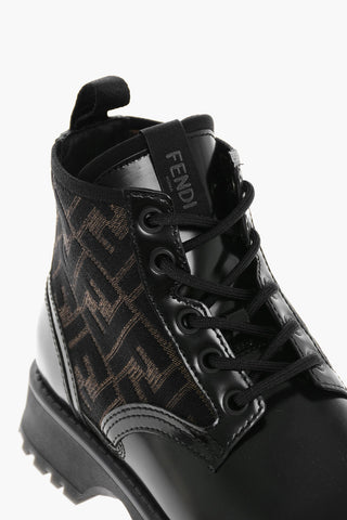 Leather Combat Booties with Knitted Monogram Inserts