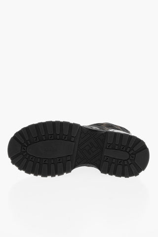 Leather Combat Booties with Knitted Monogram Inserts