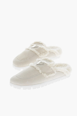 Shearling Lining Suede Mules