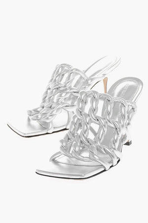 Sandali in Pelle Intrecciata Lamé con Tacco a Rocchetto 10cm