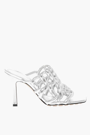 Sandali in Pelle Intrecciata Lamé con Tacco a Rocchetto 10cm