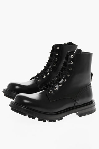 Lace-up Brushed Leather Combat Booties