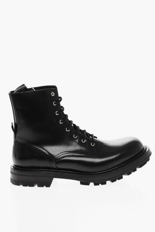 Lace-up Brushed Leather Combat Booties