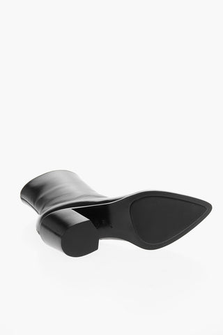 Side Zip Leather Booties with Point Metal Toe 7cm