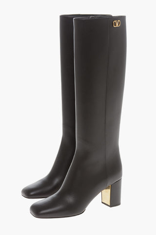 Metalic Logo Sqared Toe Knee-Lenght Boots 7cm