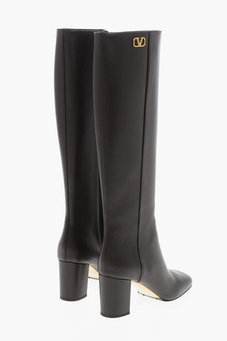 Metalic Logo Sqared Toe Knee-Lenght Boots 7cm
