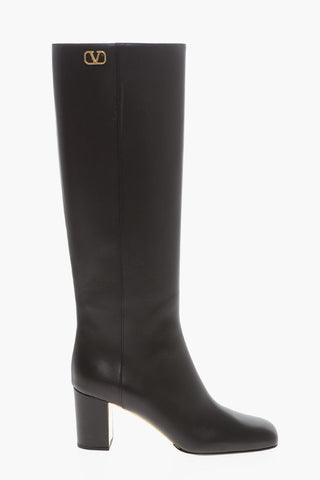 Metalic Logo Sqared Toe Knee-Lenght Boots 7cm