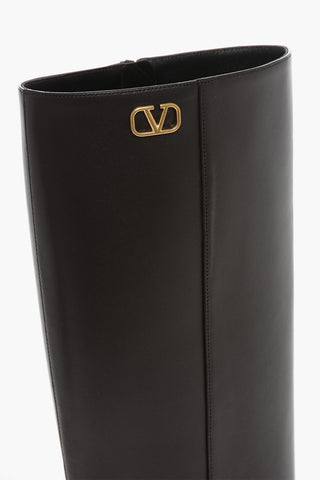 Metalic Logo Sqared Toe Knee-Lenght Boots 7cm