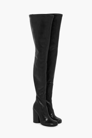 Over-the-Knee Leather Stretch Boots with Cylinder Heel 11cm