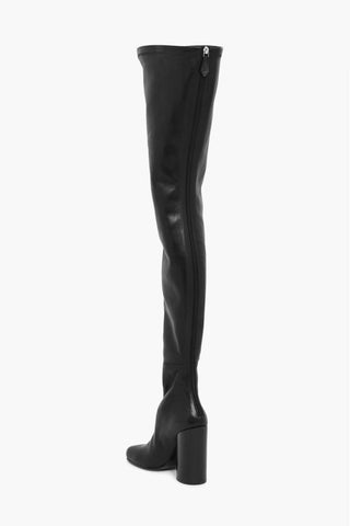 Over-the-Knee Leather Stretch Boots with Cylinder Heel 11cm
