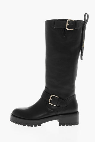 Leather Mid Biker Boots with Buckles