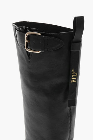 Leather Mid Biker Boots with Buckles