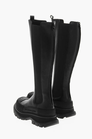 Knee Lenght Leather Chelsea Boots with Back Zip