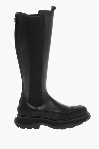 Knee Lenght Leather Chelsea Boots with Back Zip