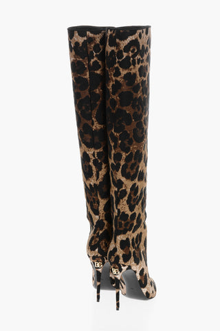 Over-the-knee Point Toe Boots with Leopard Motif and Stiletto Heel 10cm